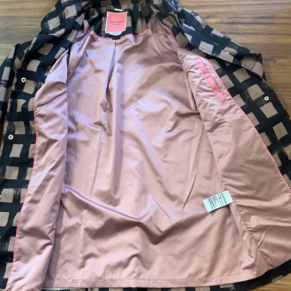 Kate Spade Black and Tan Grid Water-Resistant Rain Jacket - Picture 9 of 16